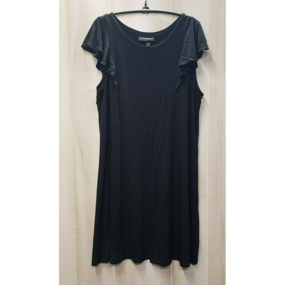 Lane Bryant Black Ruffle Sleeve Dress, Sz 18/20, Rayon & Spandex